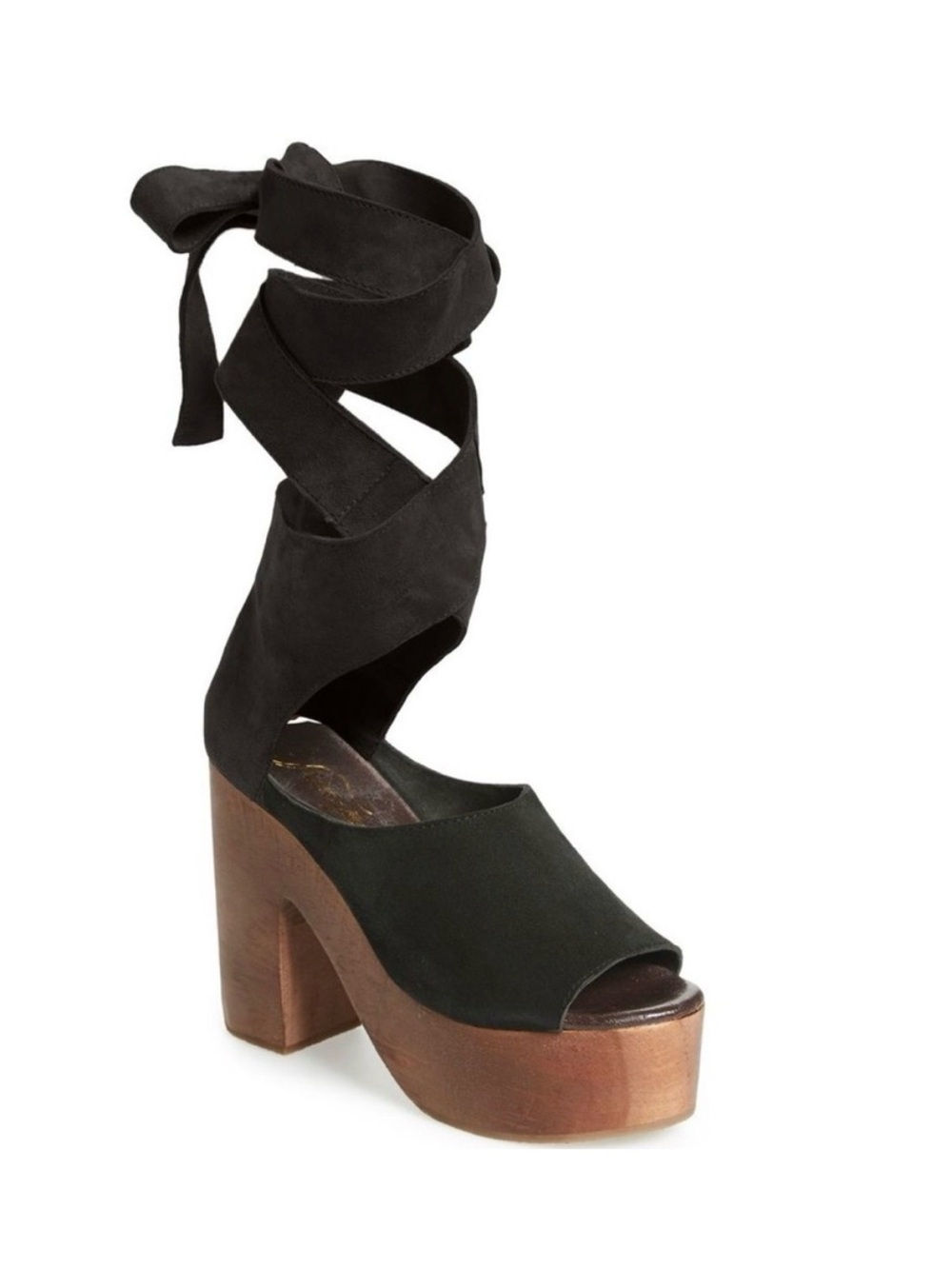 Dark Green Suede Platform Wrap-Heel Sandal